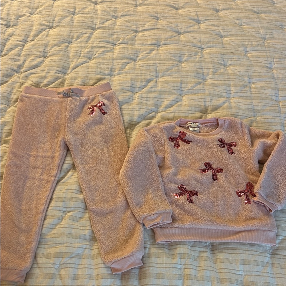 Pink Fleece Sequin Bow Pajama Set - Sz 5